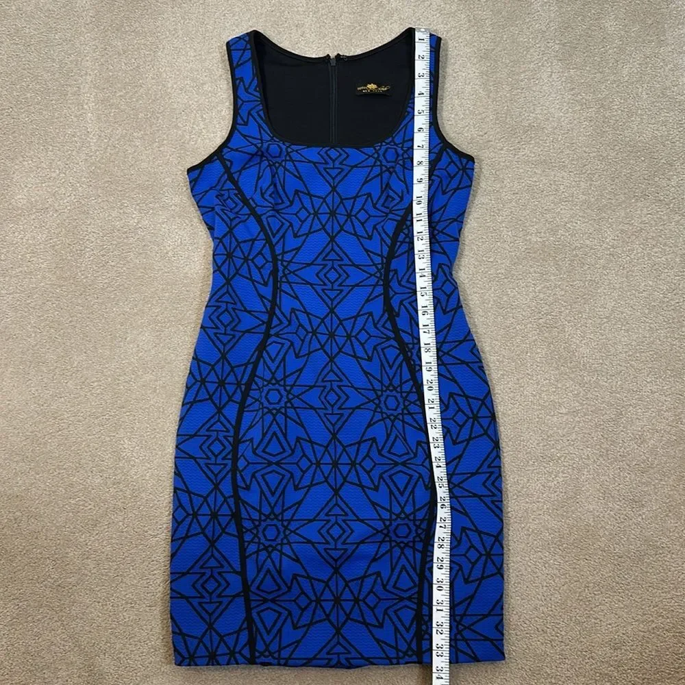 Lotus Threads New York Blue Black Geometric Stretch Bodycon Mini Dress Small